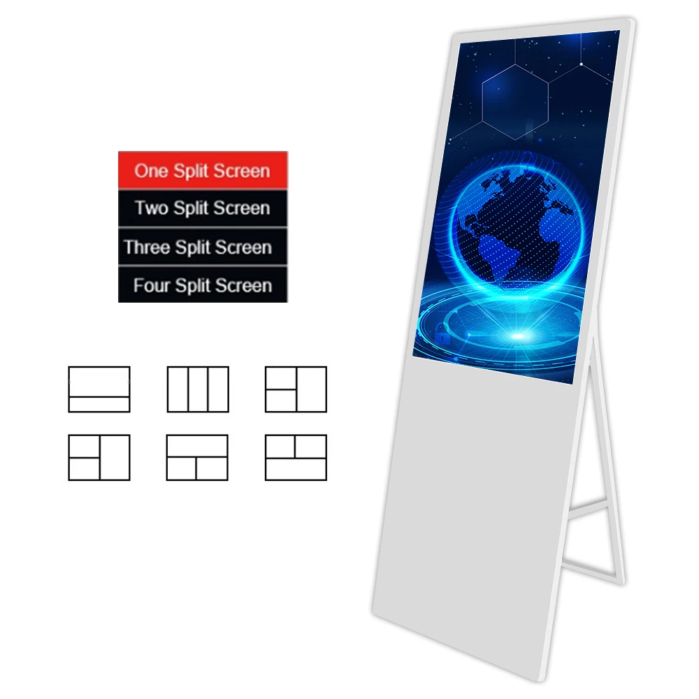 Movable digital poster 43 55 inch indoor lcd advertising players display floor stand portable digital signage