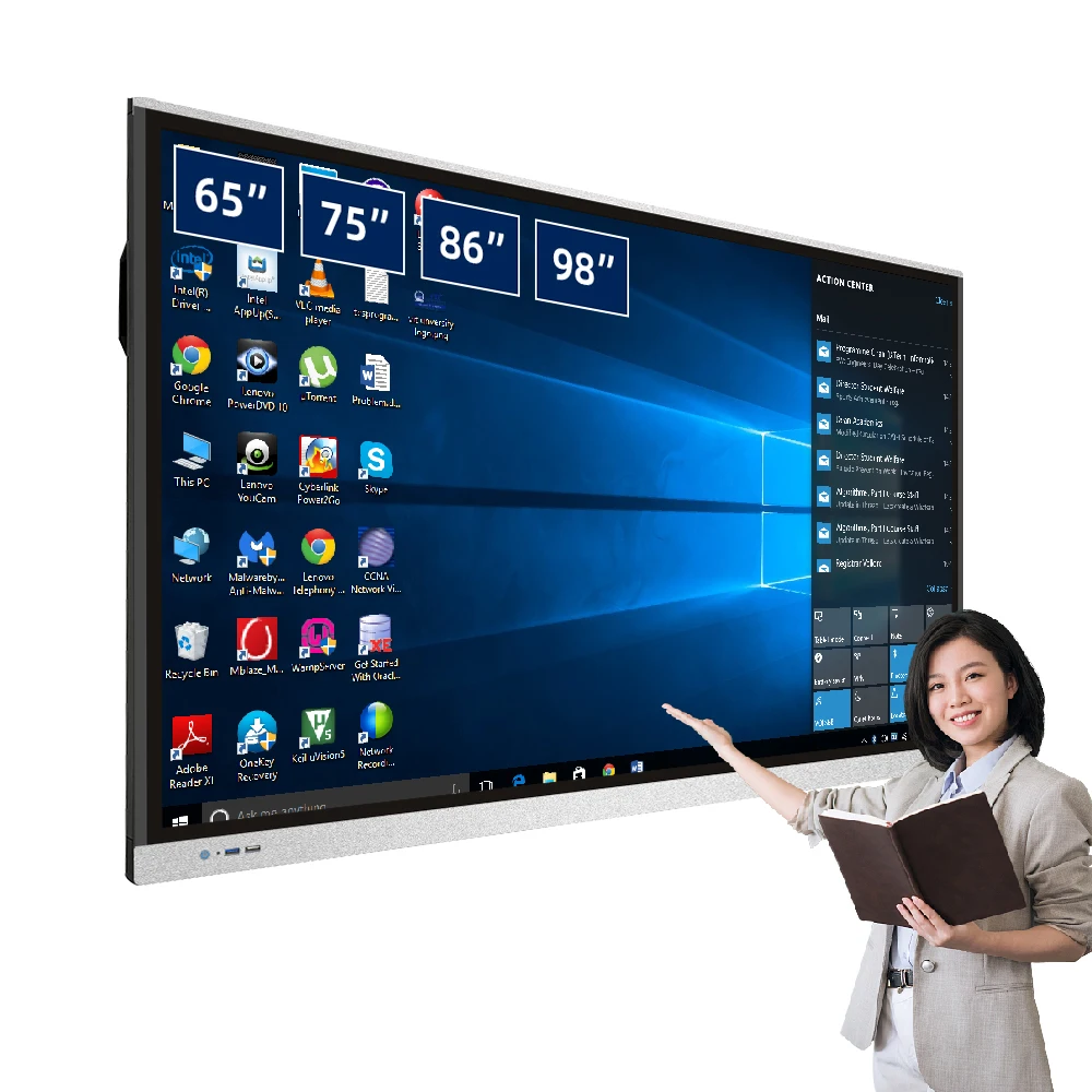 65 75 85 86 98 Inch Pen and Finger 20 point Touch 4K LCD Digital Interactive Smart Boards for School Teaching