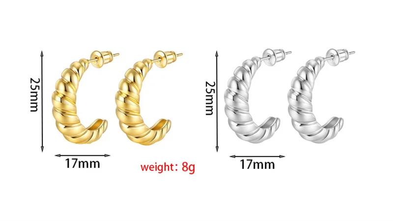 Water Drop Stud Earring for Women Stainless Steel Chunky Gold Silver Plated Hoop Earrings