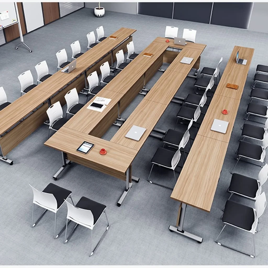 mobile portable foldable meeting office training room desk tables and chairs furniture in aluminum alloy with lockable wheels
