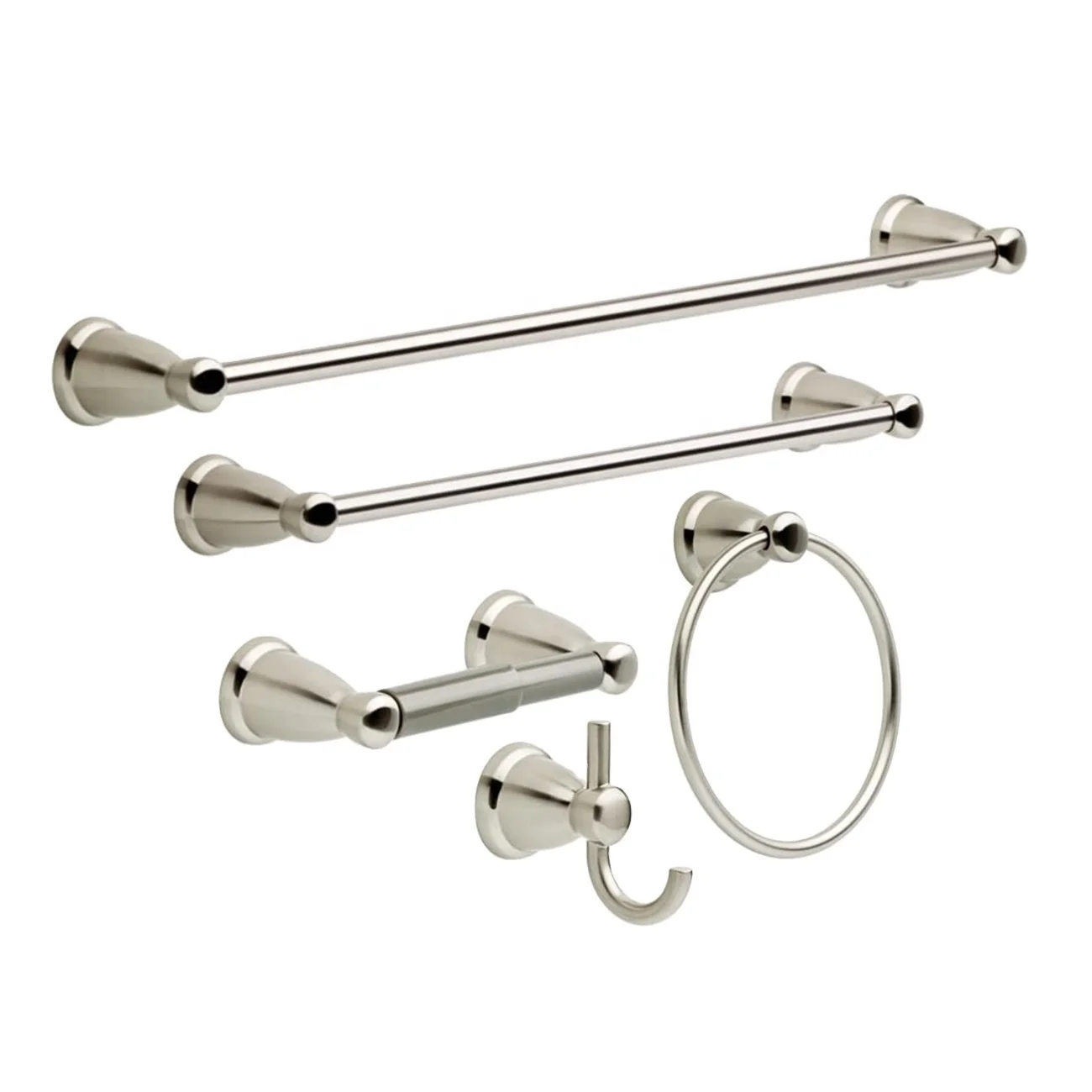 
5-Piece Bath Hardware Satin Nickel Towel Bar Bathroom Accessory Set 