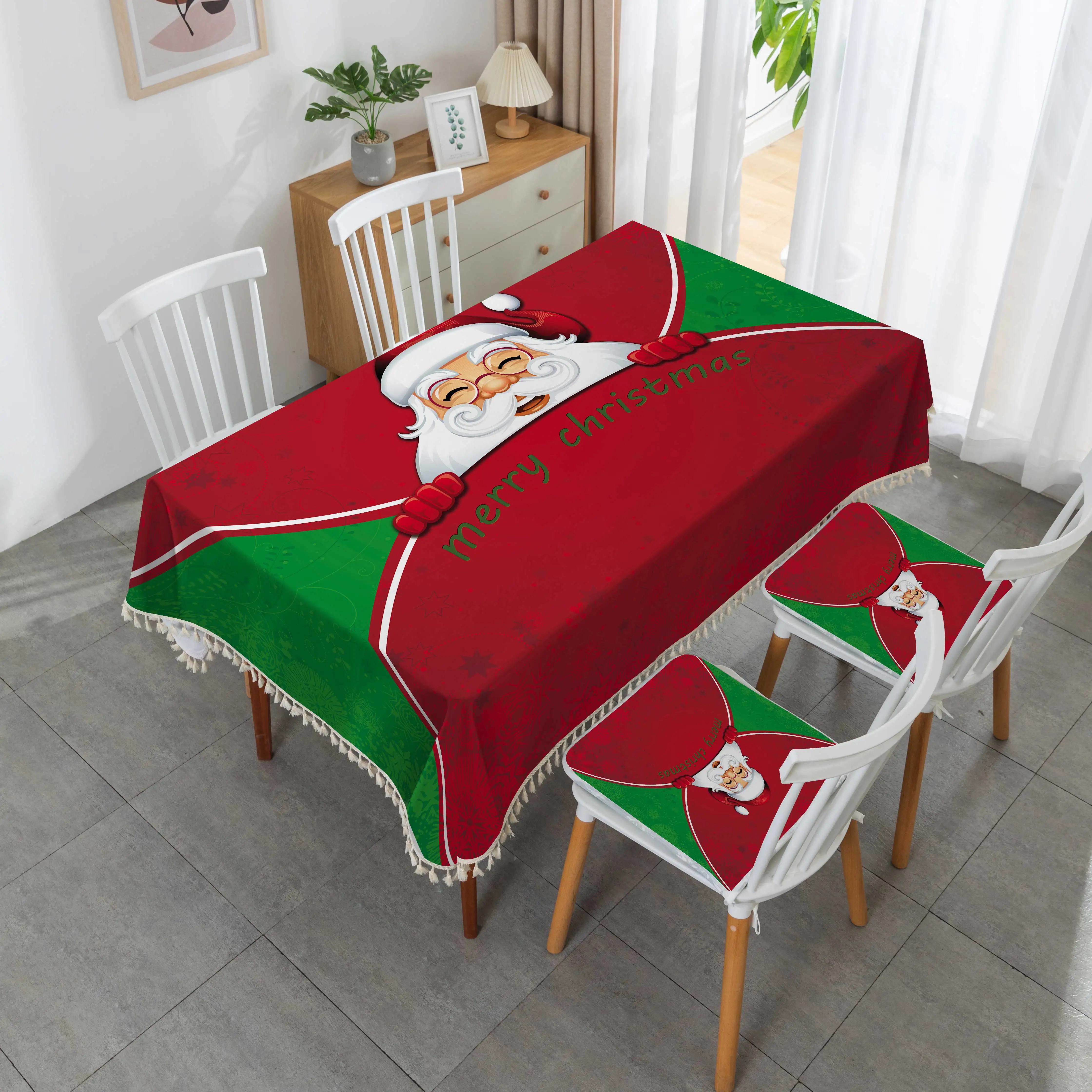 Wholesale Polyester Waterproof Printing Custom Christmas Customized Square with Tassel Cotton Linen Tablecloths Table Cover 