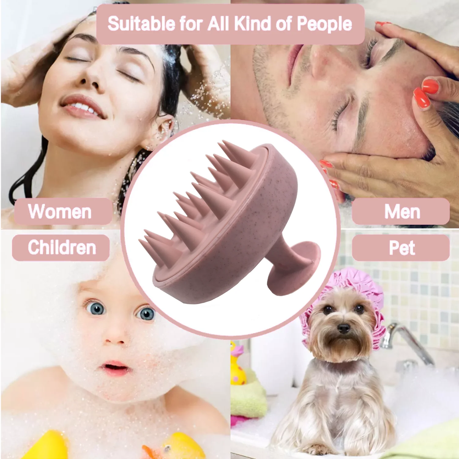 Wholesale Custom Logo Wheat Straw Hair Shampoo Brush Scalp Care With Soft Silicone