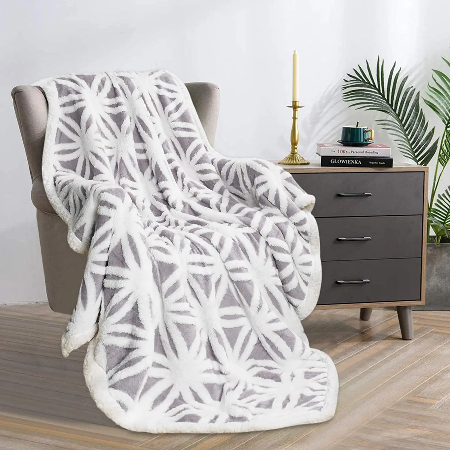 Wholesale warm cozy Bed 100% polyester jacquard sherpa throw reversible Double Sided Blanket