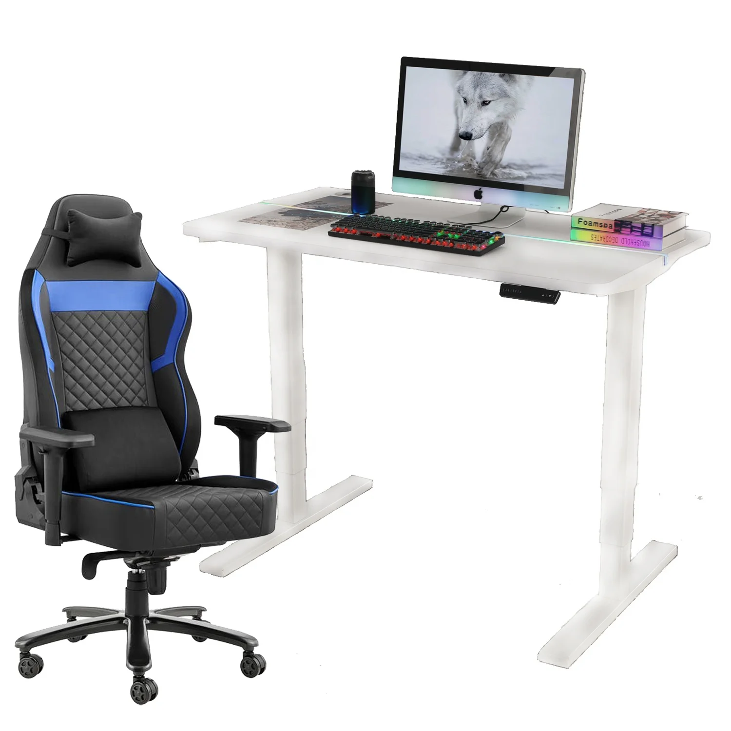 Оптовая продажа современный компьютерный игровой стол с регулируемой высотой умный эргономичный Электрический подъемный деревянный для ПК со светодиодной подсветкой из углеродного волокна