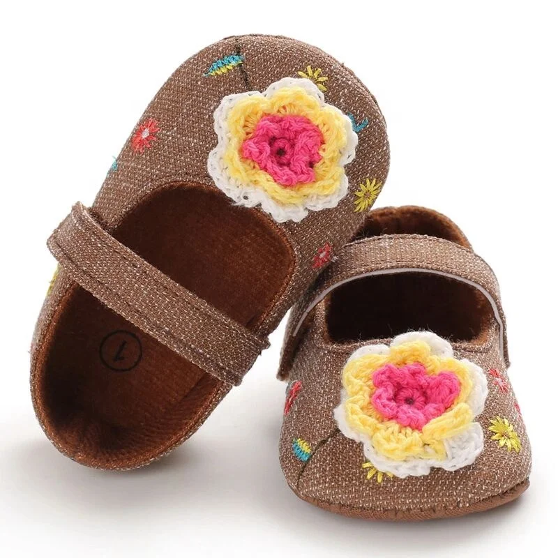 9 Month Fall Crochet Flower Crawling Fancy Kids Baby Girl Footwear Shoes