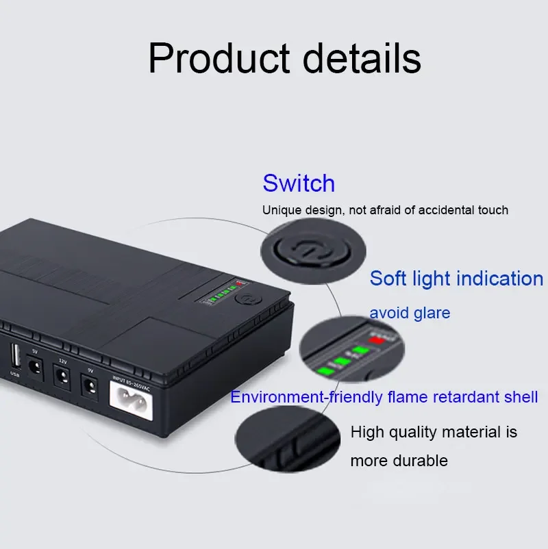 10000mah Rechargeable Portable Output DC 12v 9v 5v Poe Net Work 15v 24v Backup Mini Ups For Wifi Router