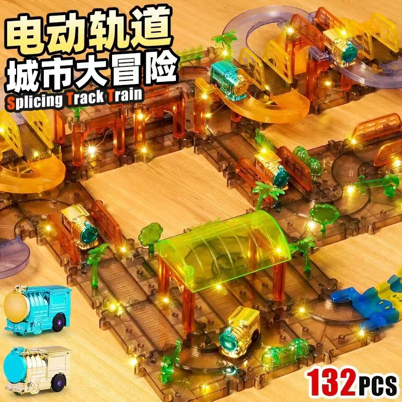 DIY Puzzle Construction Flexible Assembly Electric Slot Car Race Toys Transparent Splicing Track Train for Kids Children Toys