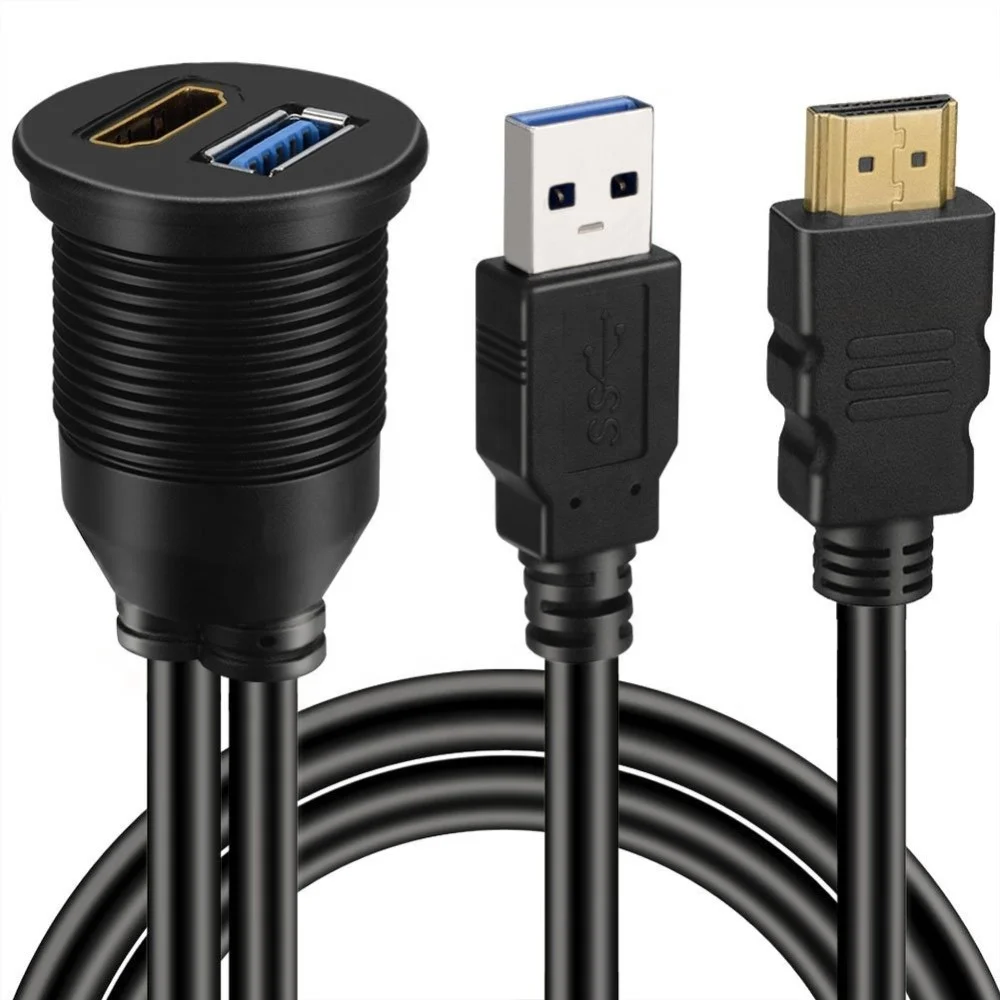 1m length IP67 waterproof dual panel mount usb 3.0 hdmi female cable 3ft