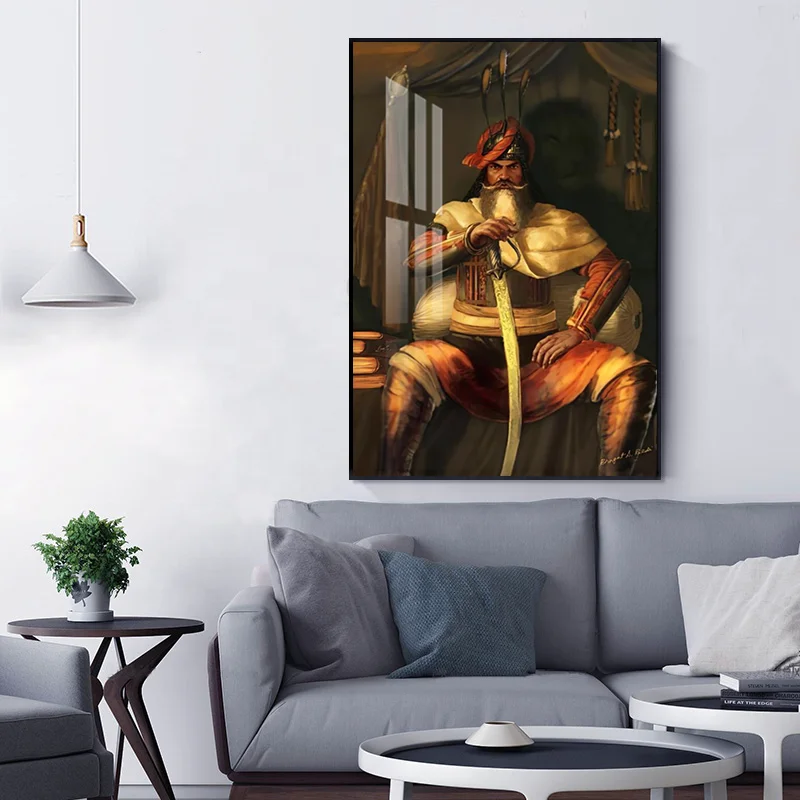 Custom Crystal Porcelain Painting Hari Singh Nalwa Great Sikh Warrior Military Commander Portrait Alu Alloy Frame Resin Painting