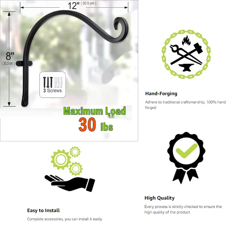 Hanging Plant Hanger Outdoor Metal Bird Feeder Wall Hooks Metal Plant Bracket Hook for Hanging Flower Basket