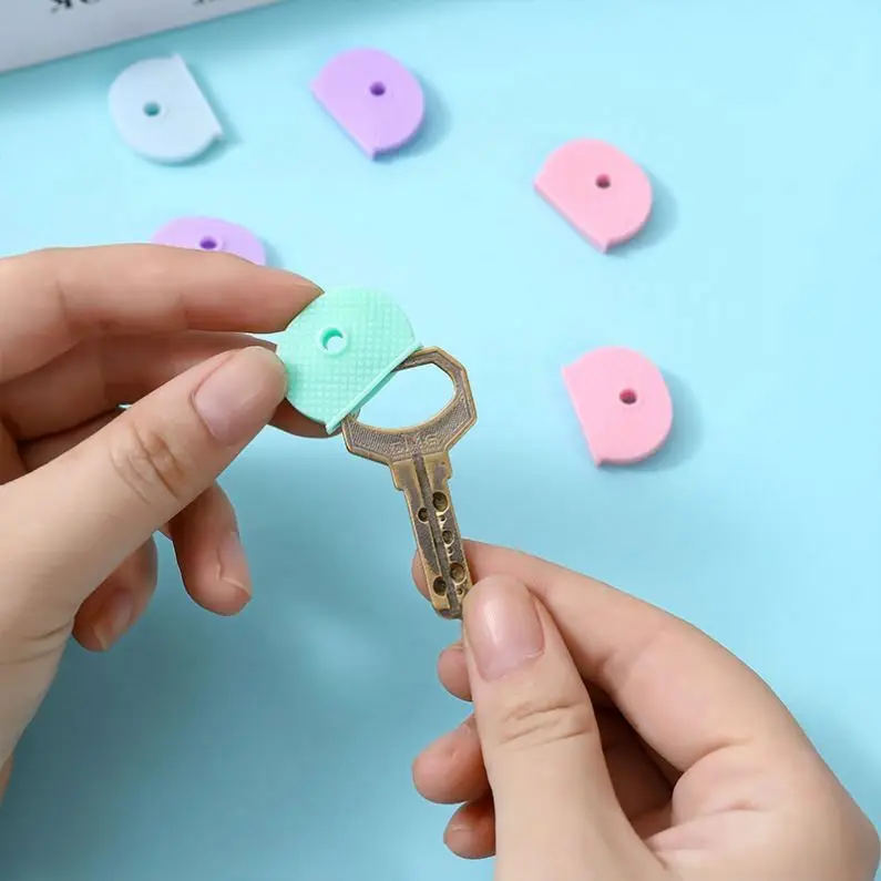 Standard Flat House Key Identifier Organization Coloured Key Cap Tag Set Plastic Key Identifier Coding Label Covers PVC keychain