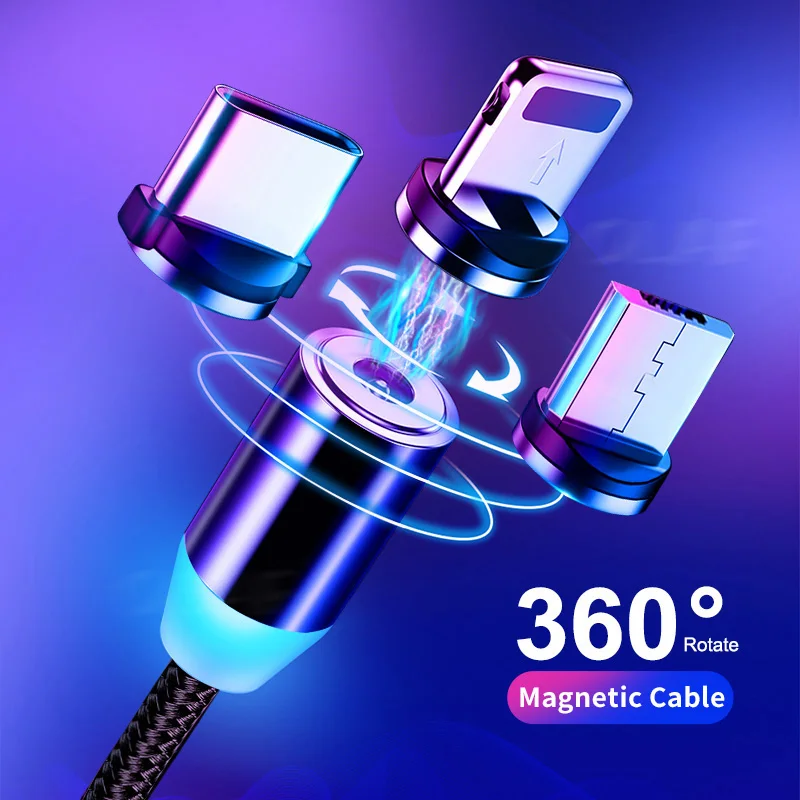  Магнитный зарядный кабель с поворотом на 360 градусов micro usb Тип c для телефона типа быстрой зарядки usb-кабель возможностью передачи