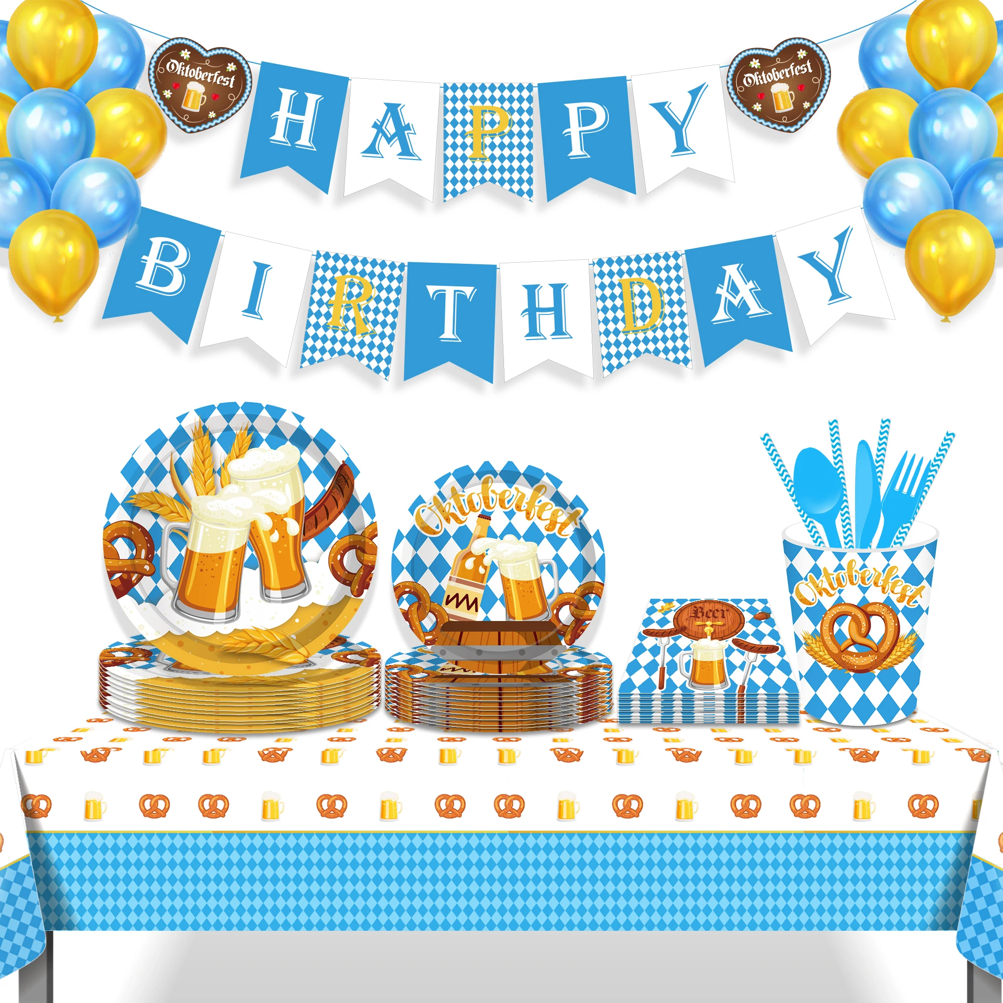 MM243 Customized Paper Plates Cups Napkins Tableware Set Party Supplies for German Beer Festival