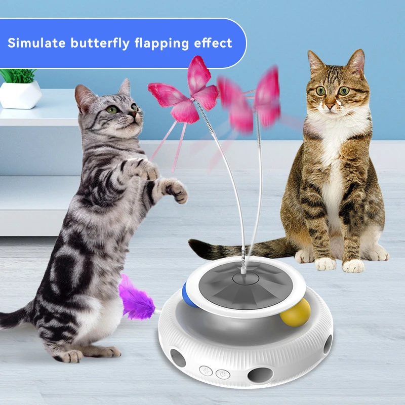 2023 cat Interactive Toys for Indoor Cats,Automatic Electronic Rotating Butterfly Kitten Toys with Roller 2 Tracks Ball