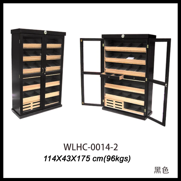 Double Door Led Light Cabinet Display Black Commercial Cigar 2 Door Humidor Cabinet