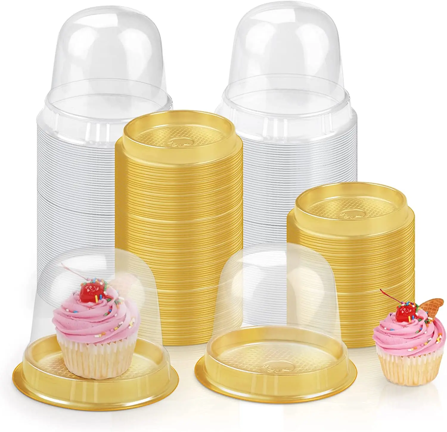 4 Inch Mini Cupcake Container with Dome Lids Gold Base Muffin Boxes for Wedding Birthday