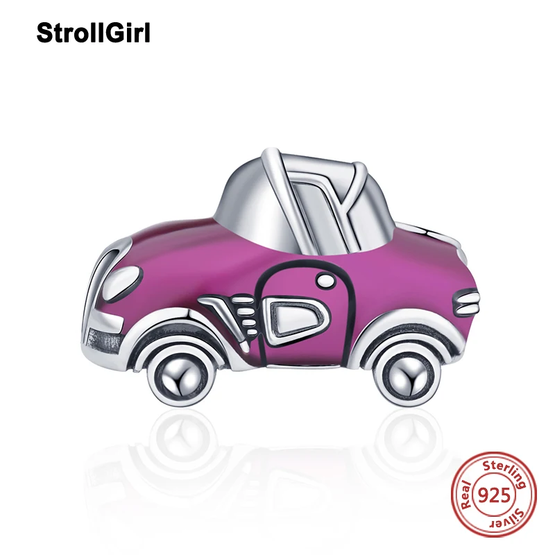 Hot sale dainty 925 sterling silver purple enamel beads car shape charms pendnat for women making