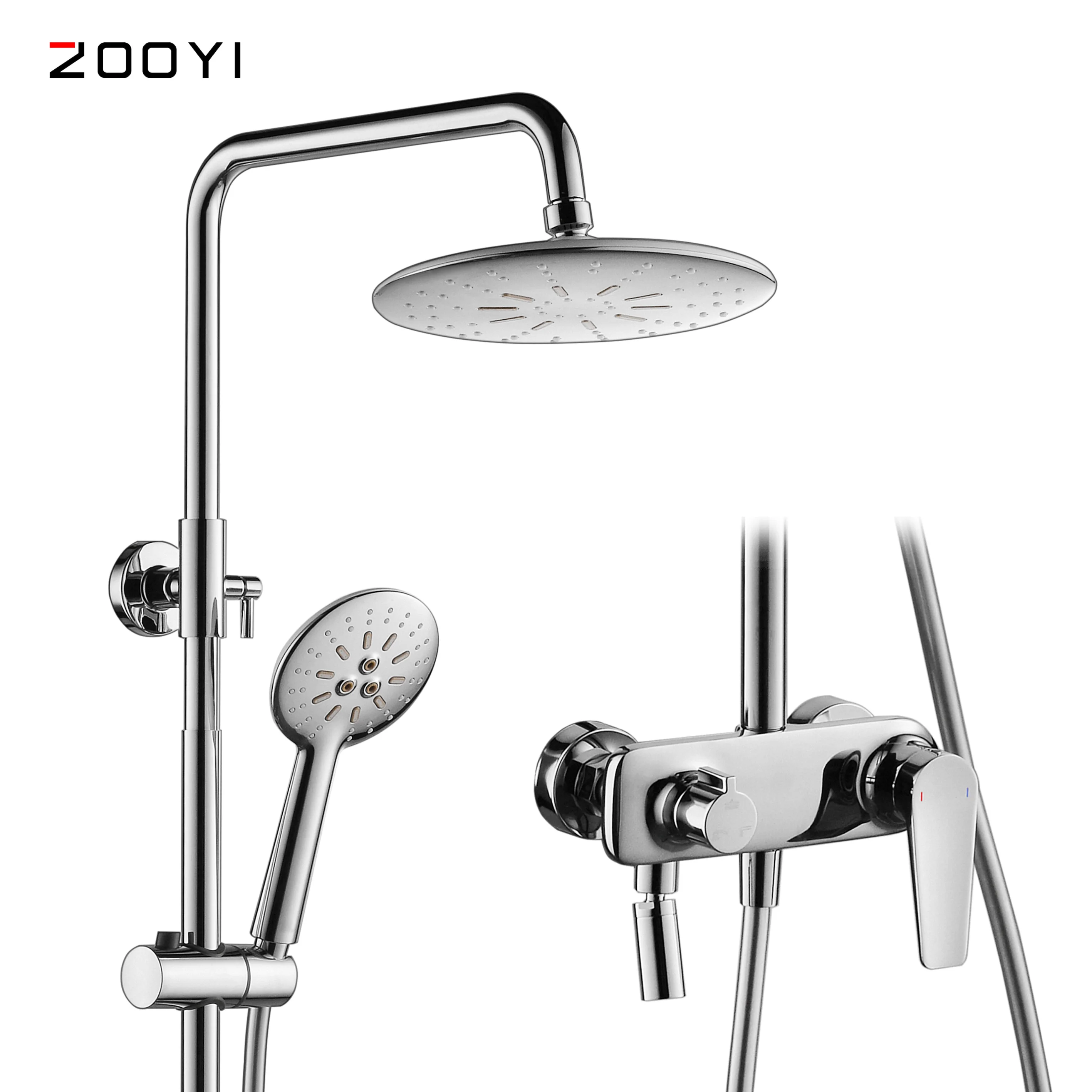 ZOOYI New design brass chrome Wall-mount Bath Tub Rain-style Shower Faucet sets with sprayer