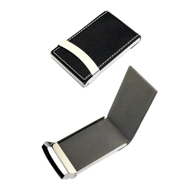 custom logo fashion business wallet phone magnetic rfid credit id pu leather metal name card holder