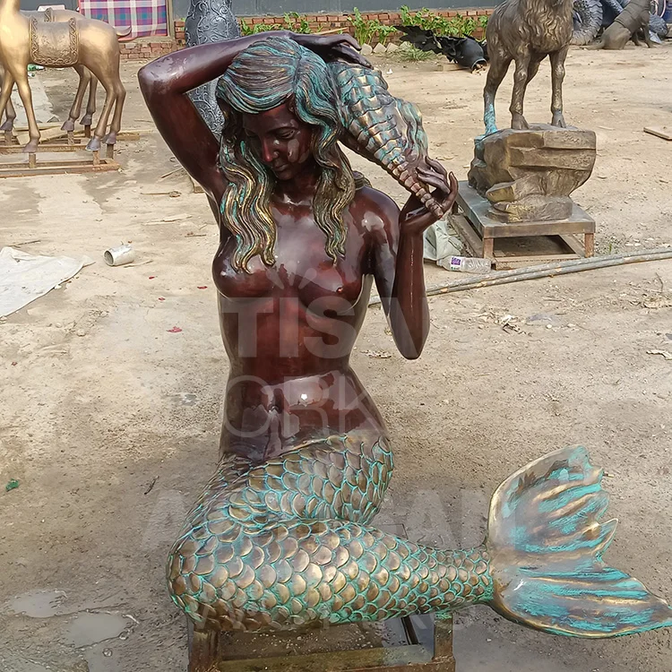 Индивидуальная абстрактная большая наружная бронзовая женская статуя русалки в натуральную величину