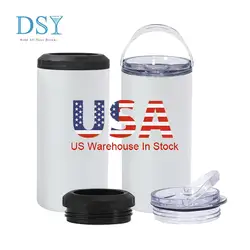 US Warehouse stocked hot sales 16oz double wall stainless steel sublimation blanks can cooler for soda liquor beer with 2 lids