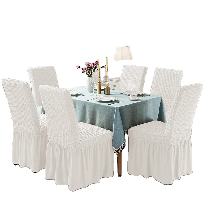 
2020 fashion design 94% polyester and 6% spandex jacquard stretch bubble chair cover with skirt for dining room 