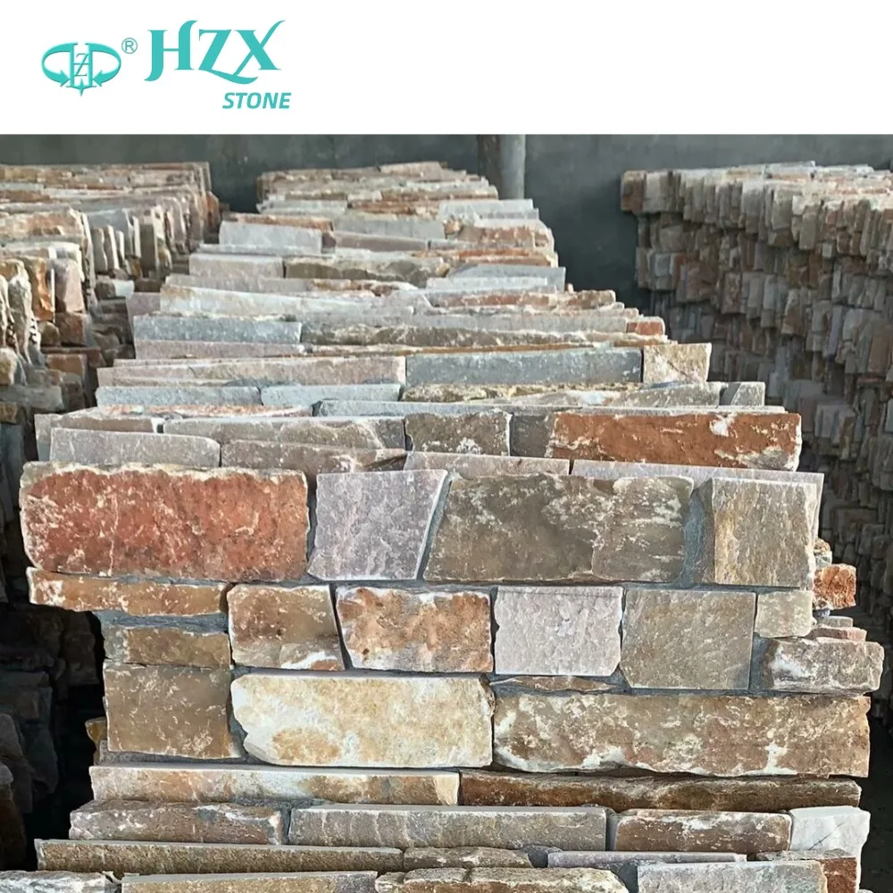 HZX Natural Rusty Slate Quartzite Stone Veneer Custom Exterior Wall Cladding Panels Traditional Hotel Cultural Split Mushroom