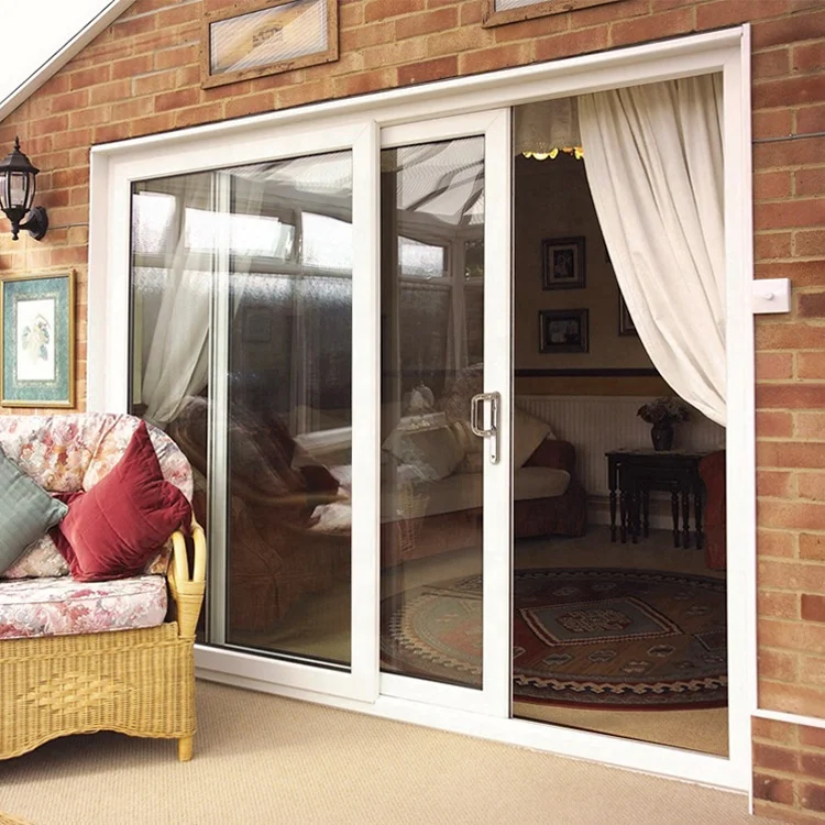 PVC Profile Frame Waterproof White Plastic Balcony Door Clear Glass Sliding UPVC Doors