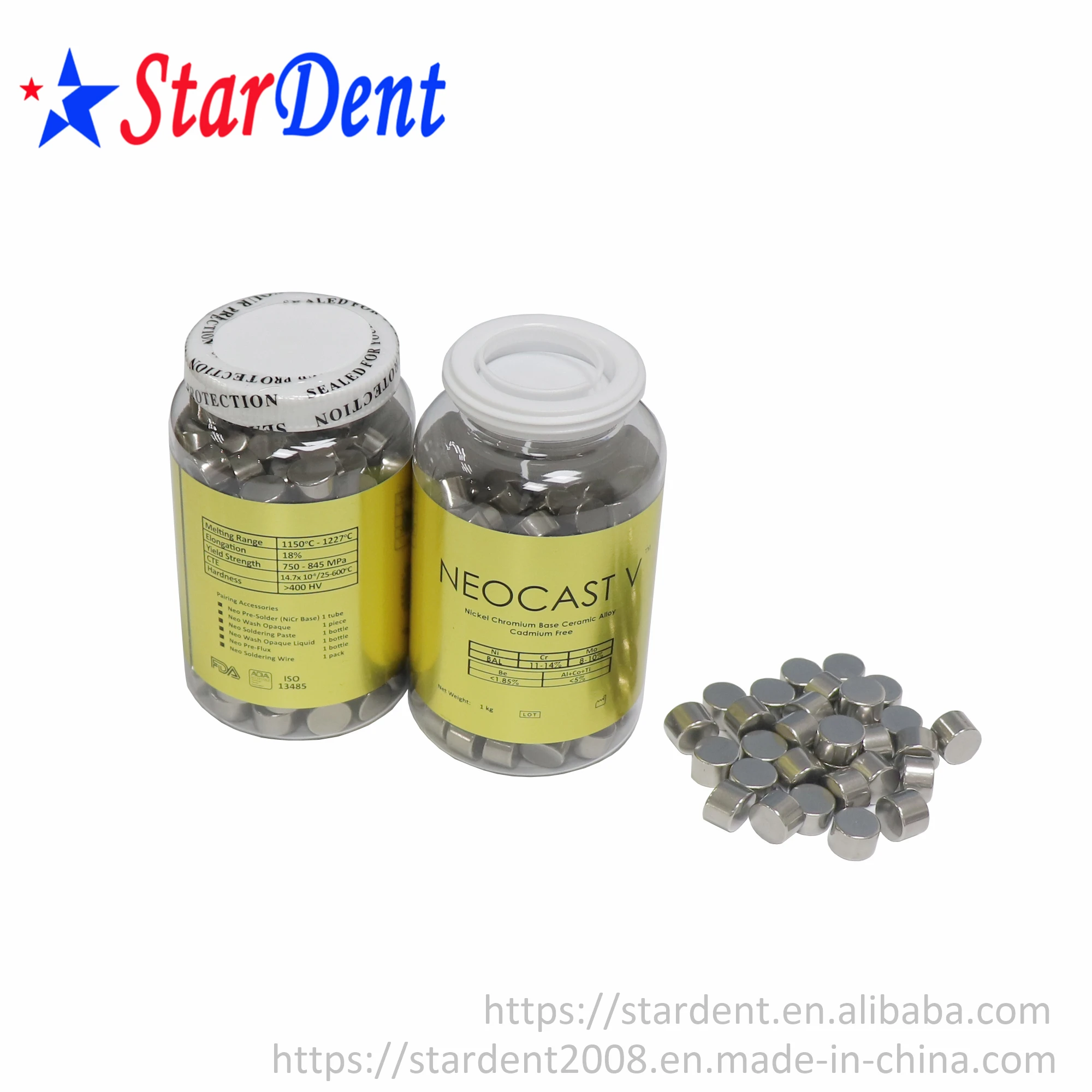 Dental Lab with High Quality Dental Material Denture Alloy Ceramic Alloy for Casting Steel Teeth Use in
