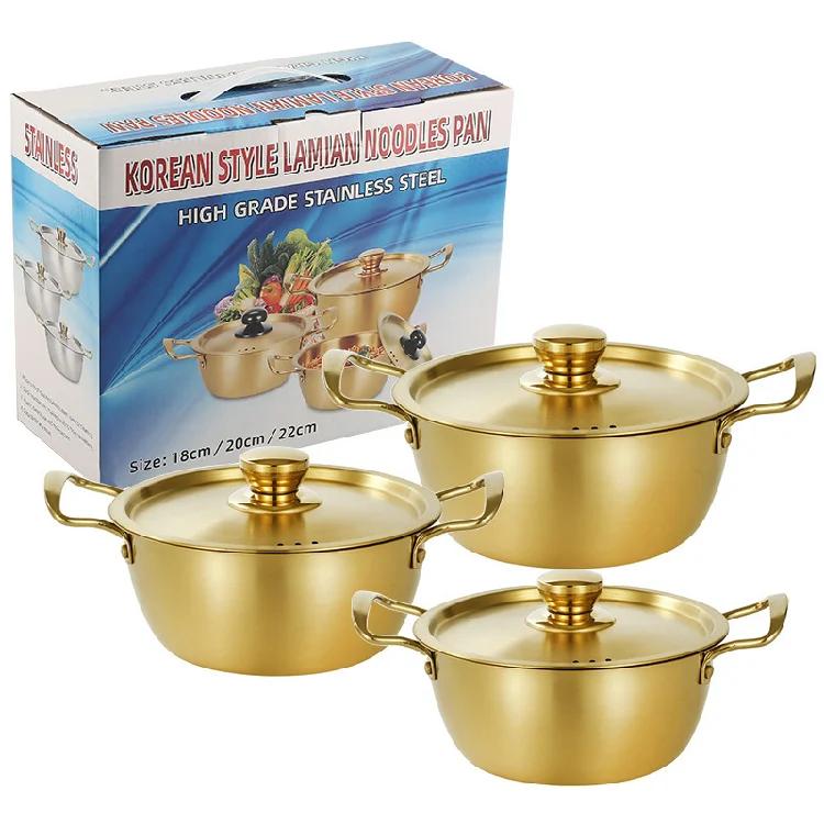 cookware set price Gold Handle Stainless Steel Soup Pot with Double Handles kitchen wares wholesale cookware sets