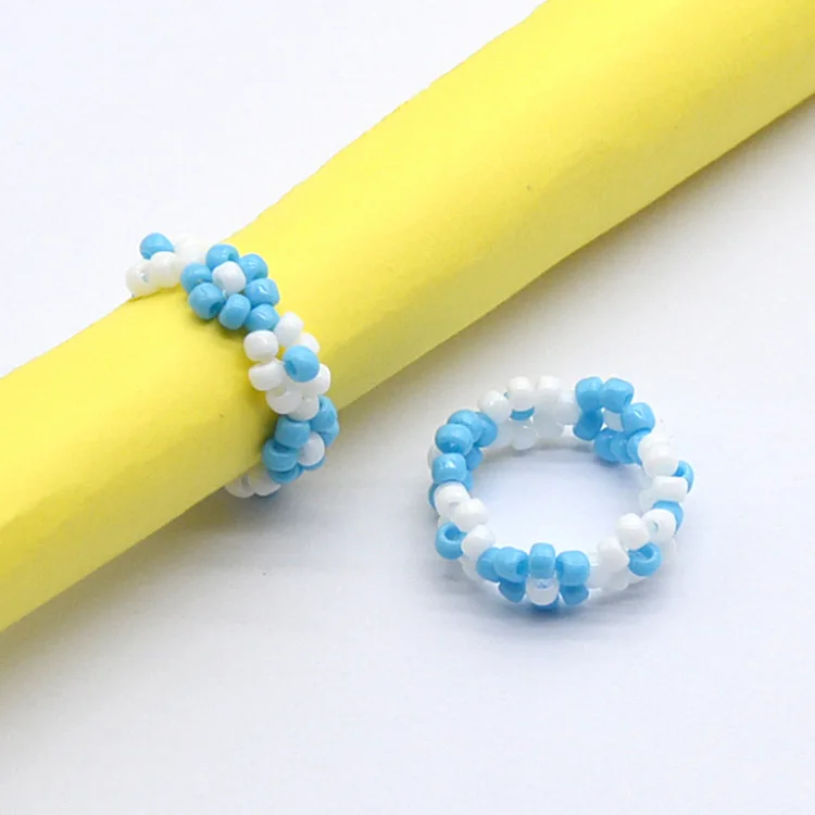 Amazon Hot Sale Summer Jewelry Trendy Boho Japan Miyuki Seed Beads Handmade Daisy Flower Stretch Adjustable Rings For Women
