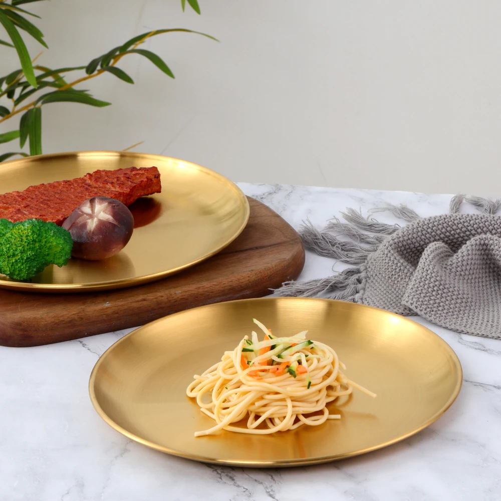 Luxury Gold Piatti Wedding Vaisselle Stainless Steel Plates Dishes Korean Style BBQ Plates
