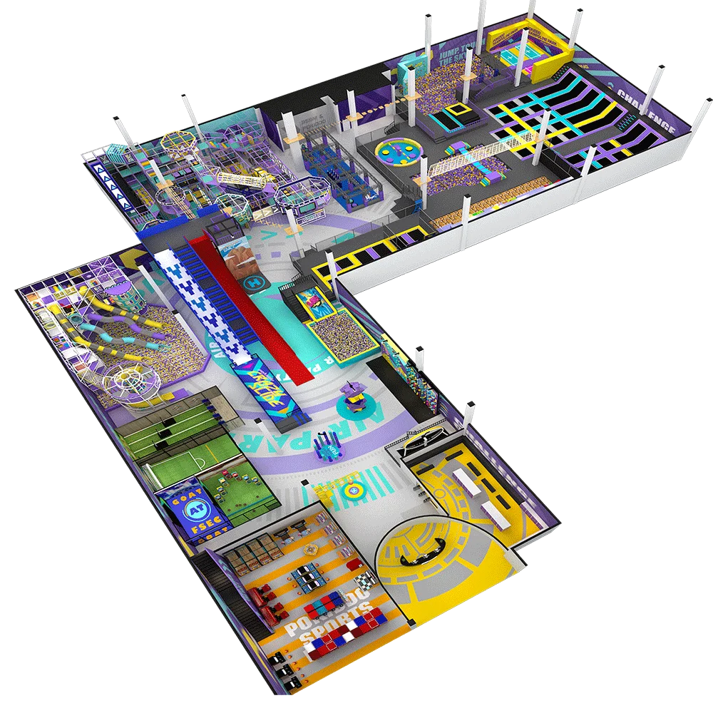Pokiddo Design 3300sqm Indoor Playground Equipment Fun and Active Trampoline Park for Kids and Adults in Spain