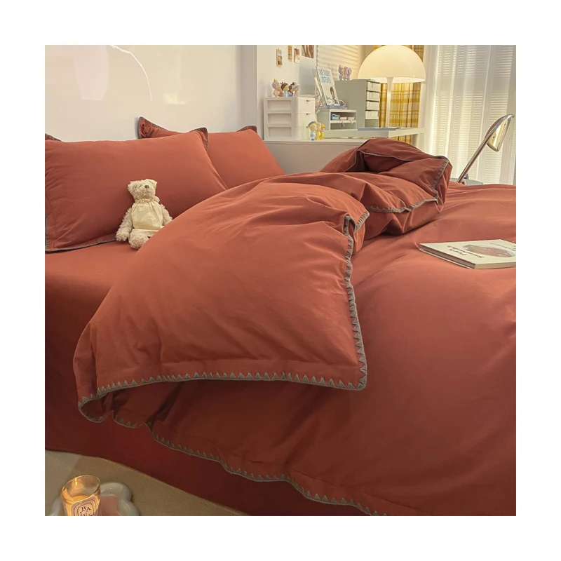 China Manufacture Custom  Wholesale Washed Cotton 4 Pcs Bed sheets Simple Design Bedding Set Home Textile