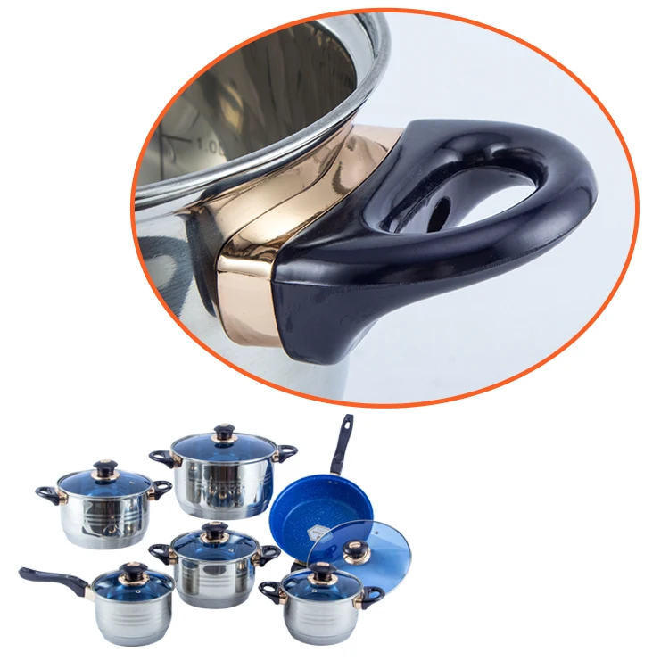Wholesale 12 pcs bakelite handle Cookware sets cheap stainless steel cooking pan and pot sets