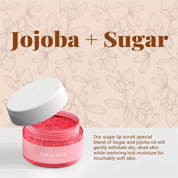 OEM Private Label Lip Care Exfoliating Repair Moisturizing Organic Jojoba Sugar Lip Scrub With Logo