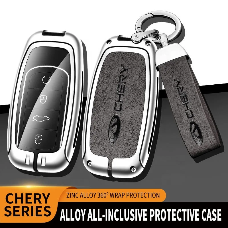 Factory Hot Selling Zinc Alloy Leather Smart Car Key Case Cover For Chery Tiggo 7 Tiggo 8 Pro 8 Plus Arrizo 5 Remote Keychain