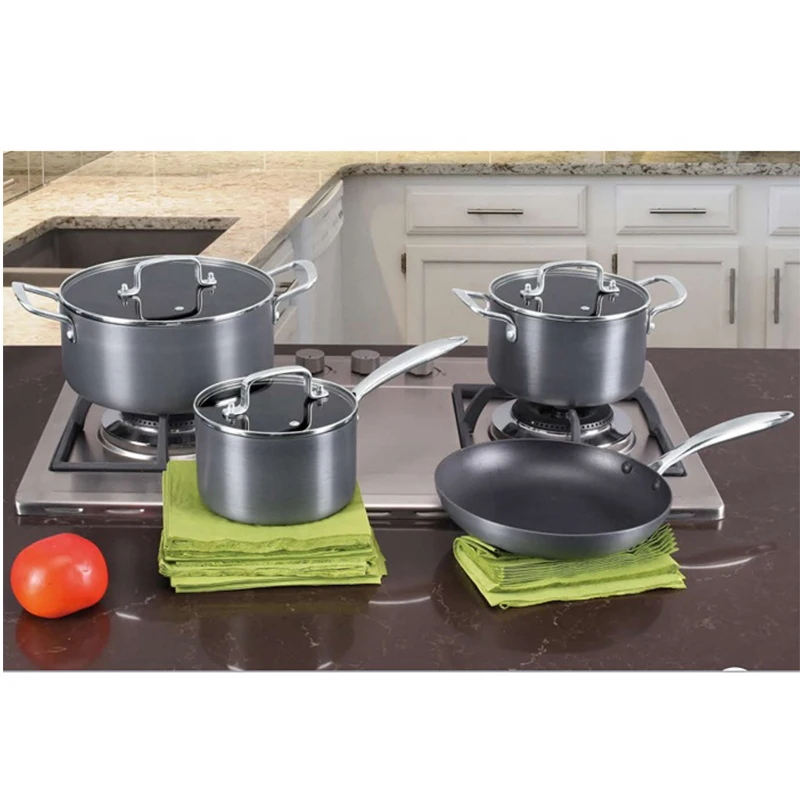 8pcs Hard Anodized Cookware Set Non Stick Coating Sauce Pan and Pot Ceramic cookware set with glass lid