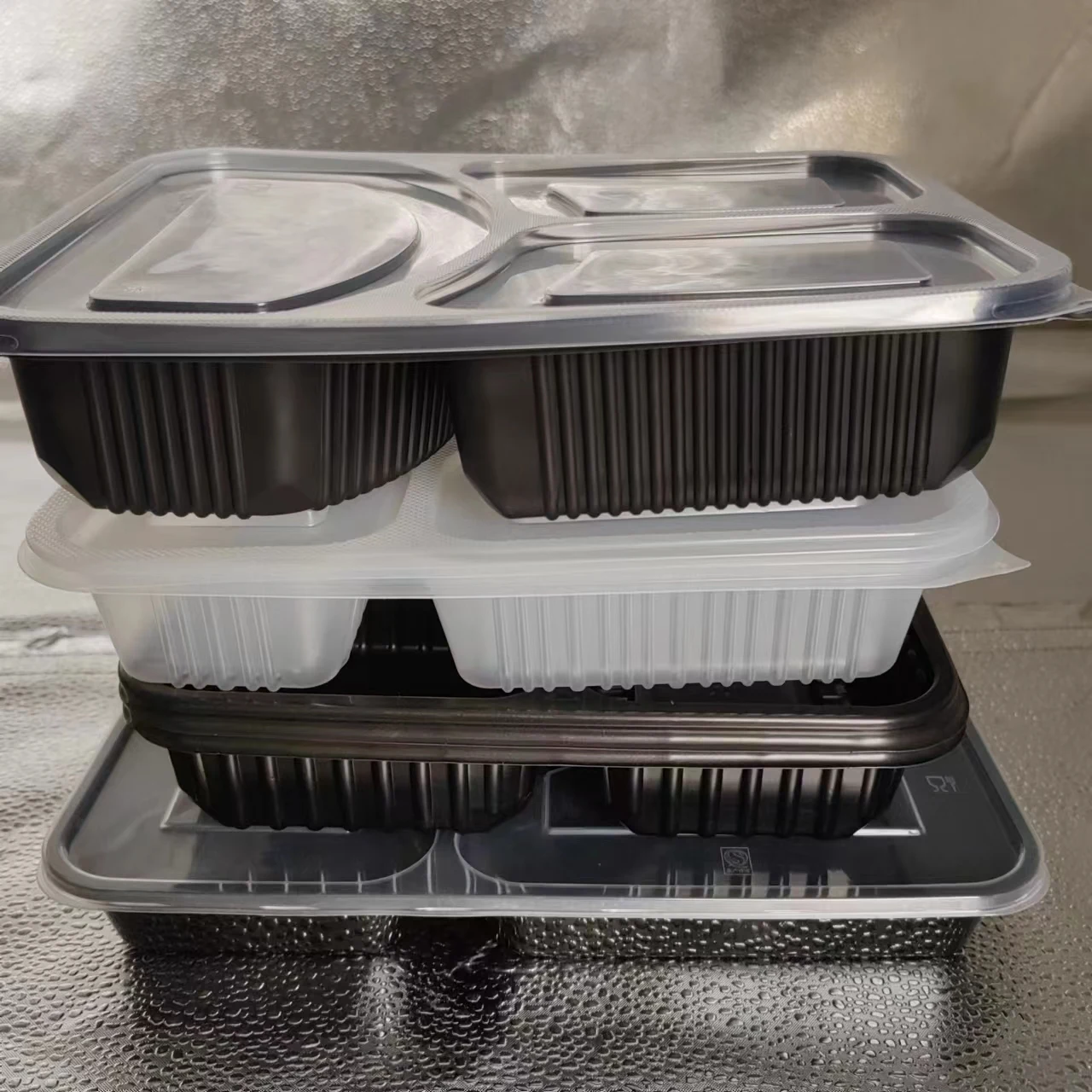 3 compartment black Microwavable Plastic Food Container Pp With Lid Disposable Lunch Meal Prep Box Takeaway Food Containers