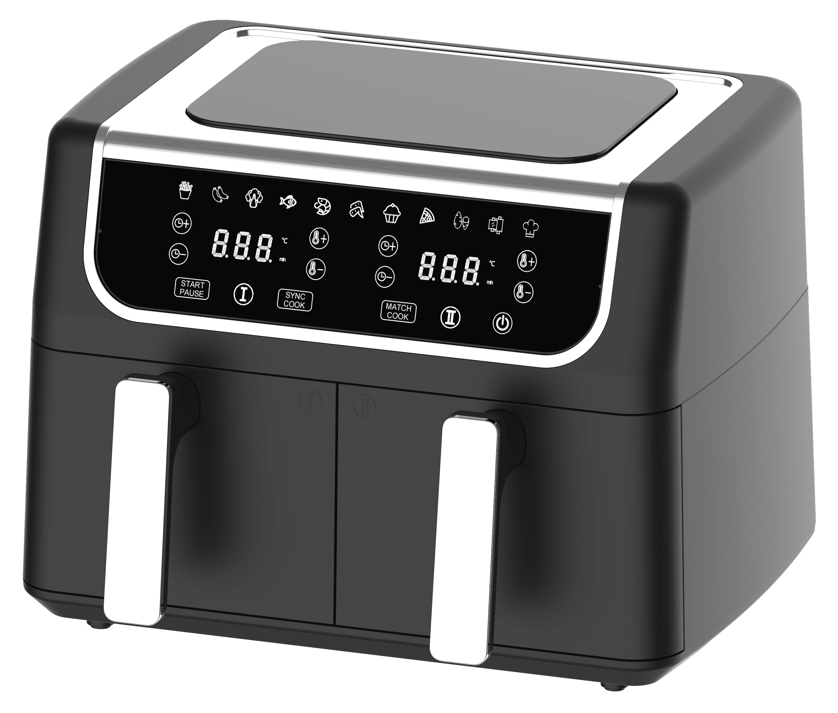 New Arrival High Quality 1700w 9l LED Display Digital Smart Dual Air Fryer Oven Two Double Basket Hot Air Deep Fryer without Oil
