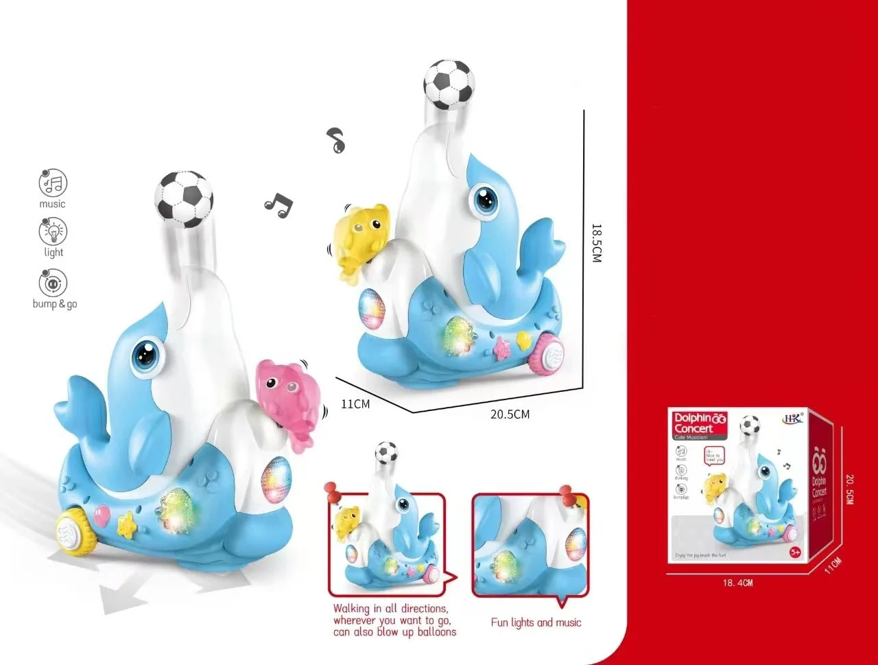 Dolphin Musical Instruments Electronic Music baby Toys Electric Blowing Ball Dolphin with colorful light and music