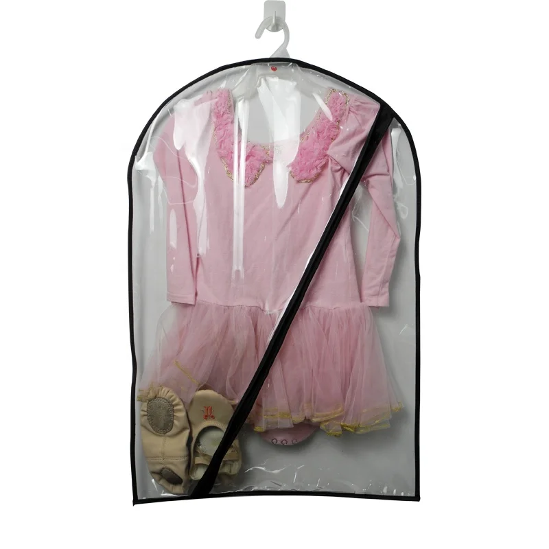 Clear pvc Dance costume garment bag thick pvc black zippered dance costume bag