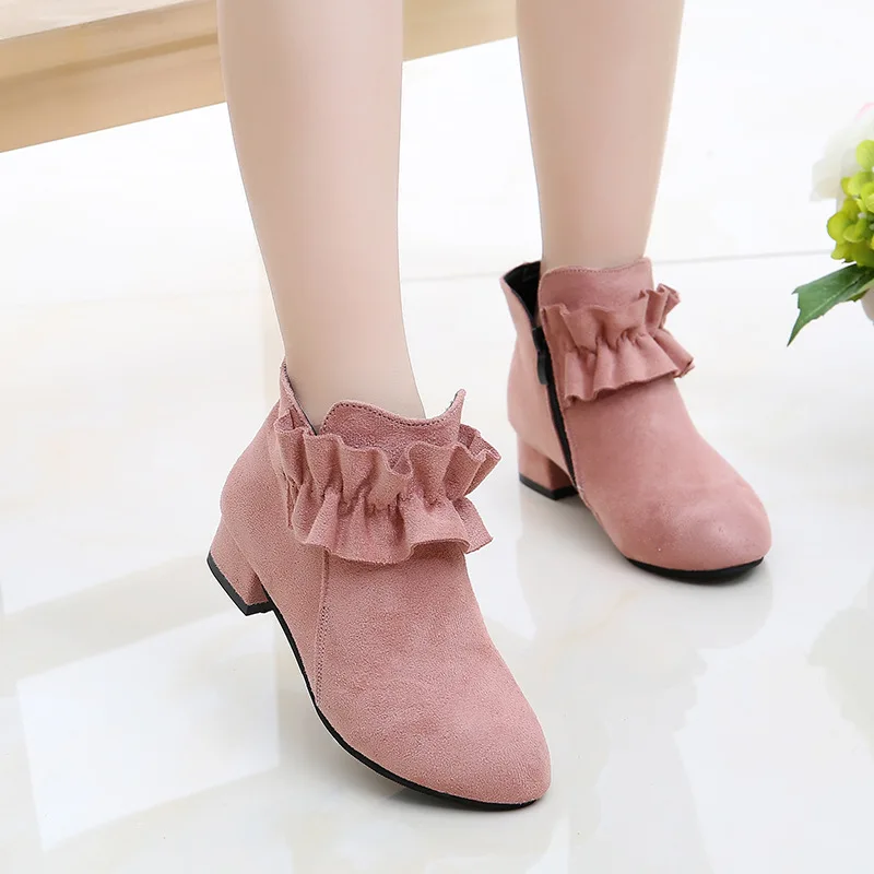 China Supplier New Brand Girls Winter Warm Boots Kids Fleece Short Boots Girls High-heeled Princess Single Boots