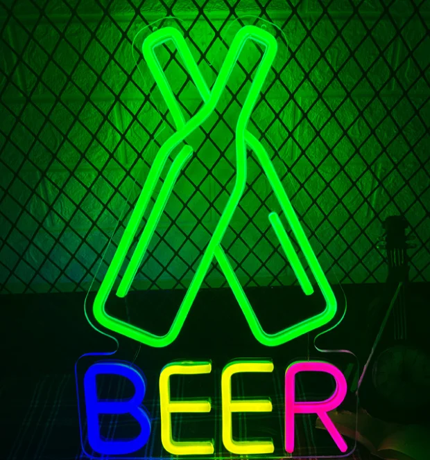 Joylit Hot Selling Sparkly LED BEER Sign Bright Custom Beer Bottle Neon Bar Sign for Pub Party Restaurant Club Shop Wall Decor