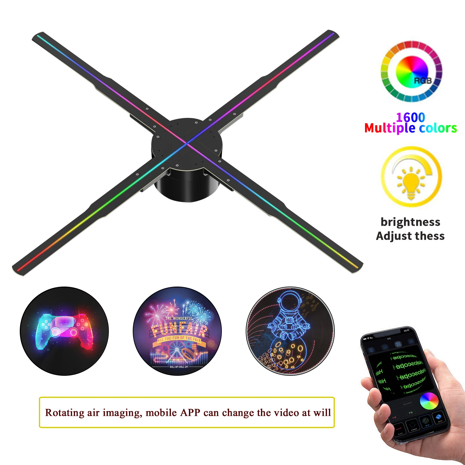 50cm Hologram 3D Projector 576 LED Lights 3D Hologram Fan WiFi HD Imagic Detachable Hologram Projector