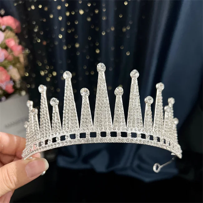 Fashion Women Silver Crystal Bride Crown Headbands Princess Queen Tiaras and Crowns Bridal Wedding Hair Jewelry Head Accessories