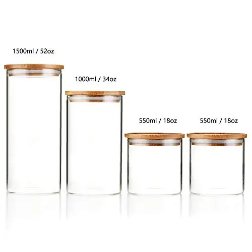 
2021 Suppliers Wholesale Kitchen 200ml 250ml 400ml 500ml 750ml 1000ml cookie tea Food Storage Containers Bamboo Lids Glass Jars 