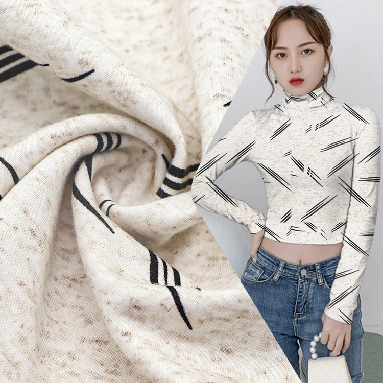 Fashion printed knitted polyester linen spandex shirt tops sweatshirt printing clothes fabric
