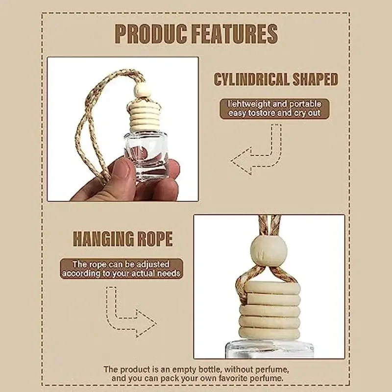 5Ml 10Ml15ml Polymer Clay Car Hanging Perfume Bottle Air Freshener Car Diffuser Glass Bottles